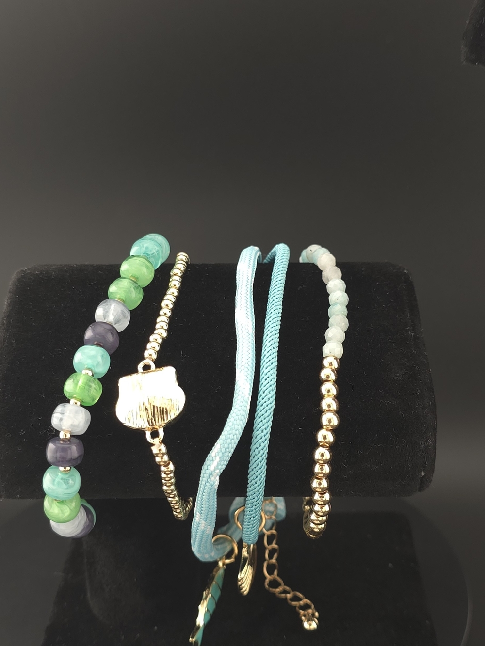 nOir Jewelry Aqua, Green & Gold Layered Bracelet Set